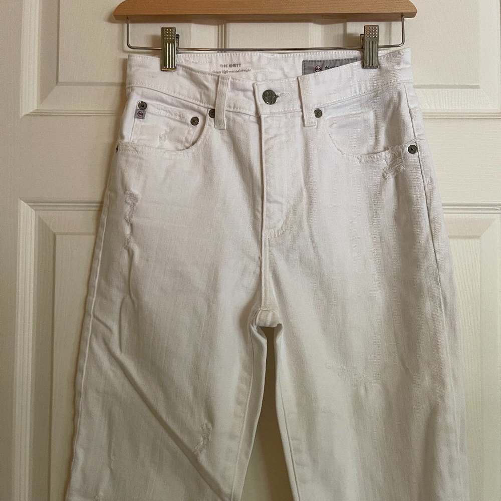 AG White Distressed Denim - The Rhett Vintage High-Waisted Straight Size 26R